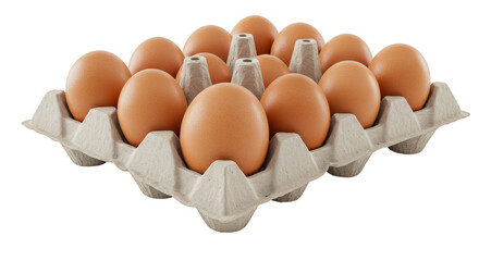 Realistic Image of A Dozen Brown Eggs in A Tray Food Fresh Raw