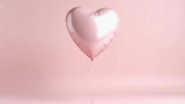 Pale pink heart-shaped balloon floats against a blush pink seamless backdrop with subtle gradient; soft lighting and smooth surface reflections.