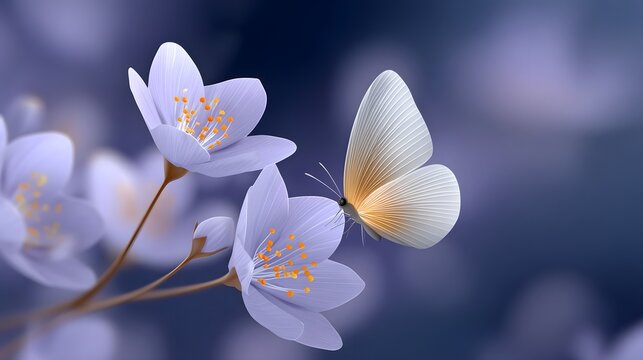 Delicate spring flowers and a butterfly