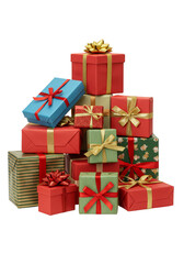 Fototapeta premium Isolated Christmas Gift Pile Presents Stack With Colorful Wraps PNG