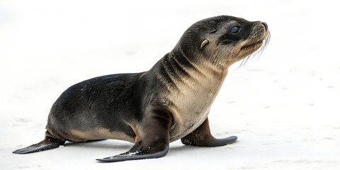 Obraz premium Harbor Seal Biologist Finds Playful Sea Lion Resting on Rocky Shoreline