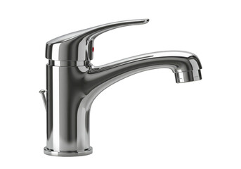 Isolated Transparent Background of a Silver Chrome Shiny Metal Faucet