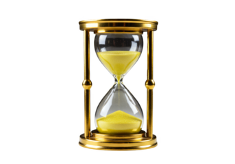 Isolated Transparent Background of Classic Golden Sand Clock Timepiece