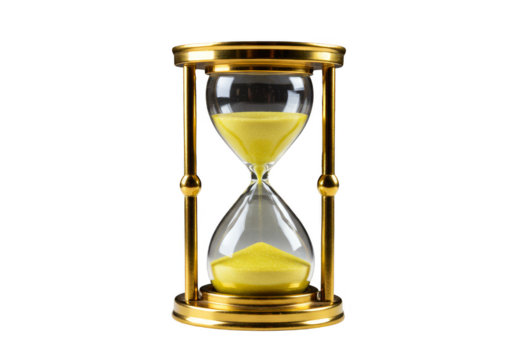 Isolated Transparent Background of Classic Golden Sand Clock Timepiece