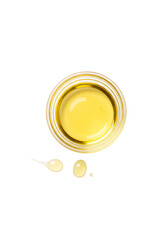 Isolated Transparent Background of Golden Yellow Oil Liquid in Glass