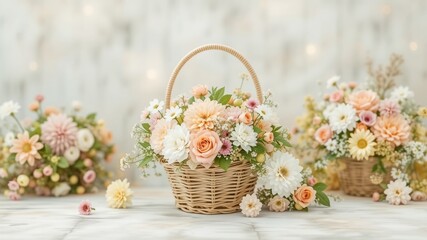 Obraz premium Delicate Pastel Flower Basket Pattern Background