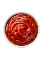 Isolated Transparent Background of Red Tomato Ketchup Sauce in White Bowl