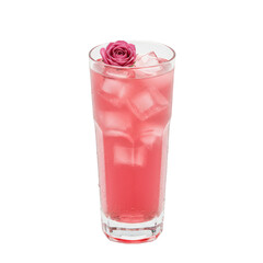 Isolated Transparent Background of Rose Garnished Pink Cocktail Drink