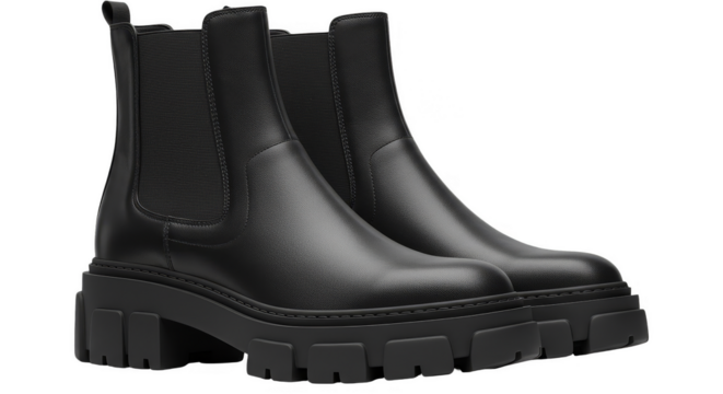 Isolated Fashionable Black Glitter Boots Glamour Footwear on Transparent