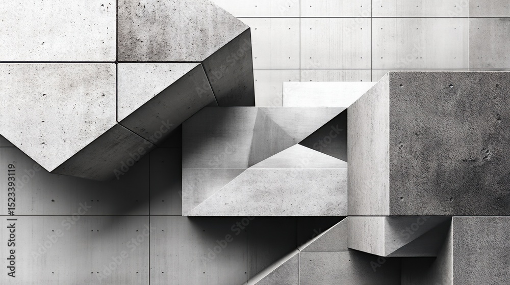 Poster Abstract Concrete Geometric Shapes in Gray, Showcasing Modern Architecture and Structural Engineering : Generative AI