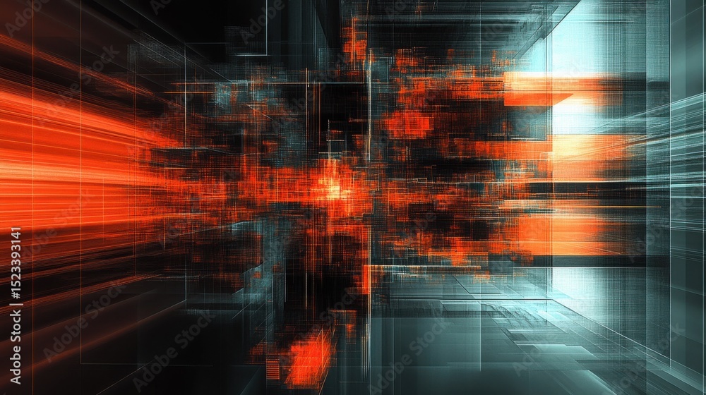 Poster Abstract Orange and Blue Geometric Structure, Representing Innovation and Technological Advancement in a Modern Digital World, Perfect for Data Visualization : Generative AI