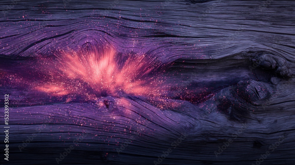 Poster glowing pink light bursting through old wood, representing innovation and digital transformation in 
