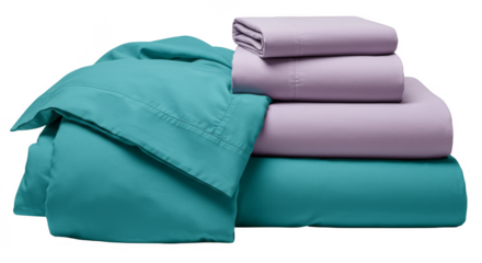 Isolated Folded Bedding Stacked in Turquoise and Purple Color Scheme