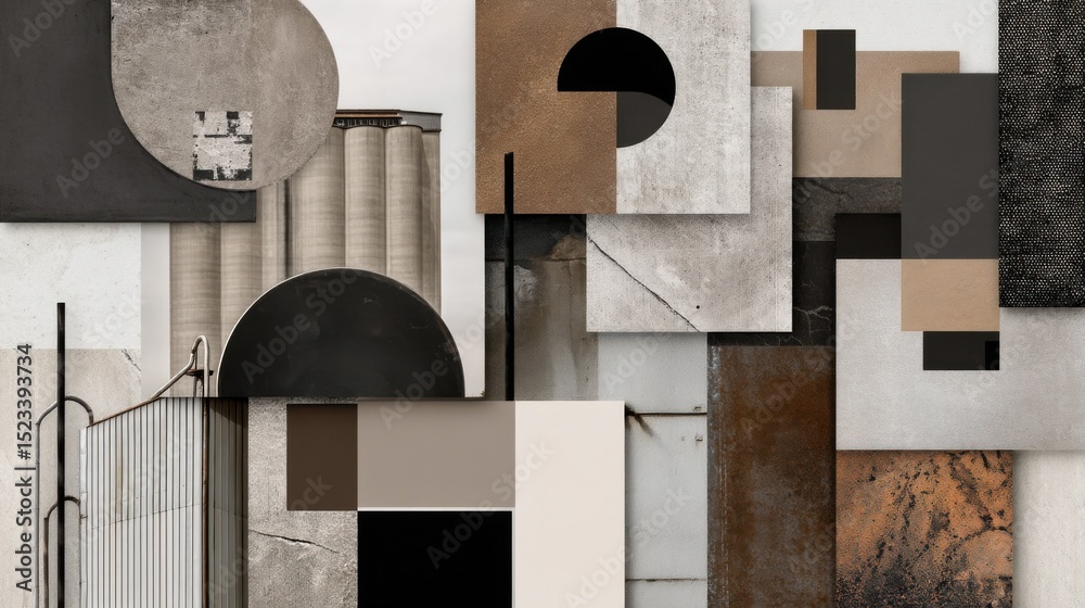 Aufkleber abstract geometric collage with concrete silos, representing industrial design and material innovati