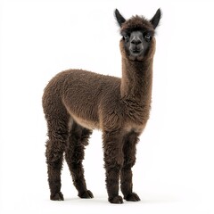 Obraz premium Adorable Young Black Alpaca Standing on Farm. Cute Domestic Mammal and Pet in North America