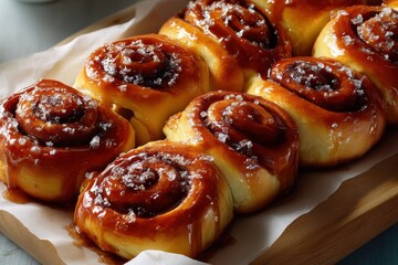 Freshly Baked Cinnamon Rolls With Caramel Drizzle, Representing Comfort Food and Culinary Indulgence, Perfect for Recipe Inspiration and Food Blogging : Generative AI