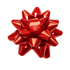 Isolated Glittering Red Christmas Bow Ornament Decoration with Sparkle