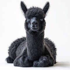 Obraz premium Adorable Black Alpaca With Fluffy Fur. A Cute and Calm Pet Portrait in Rural Farmhouse Setting