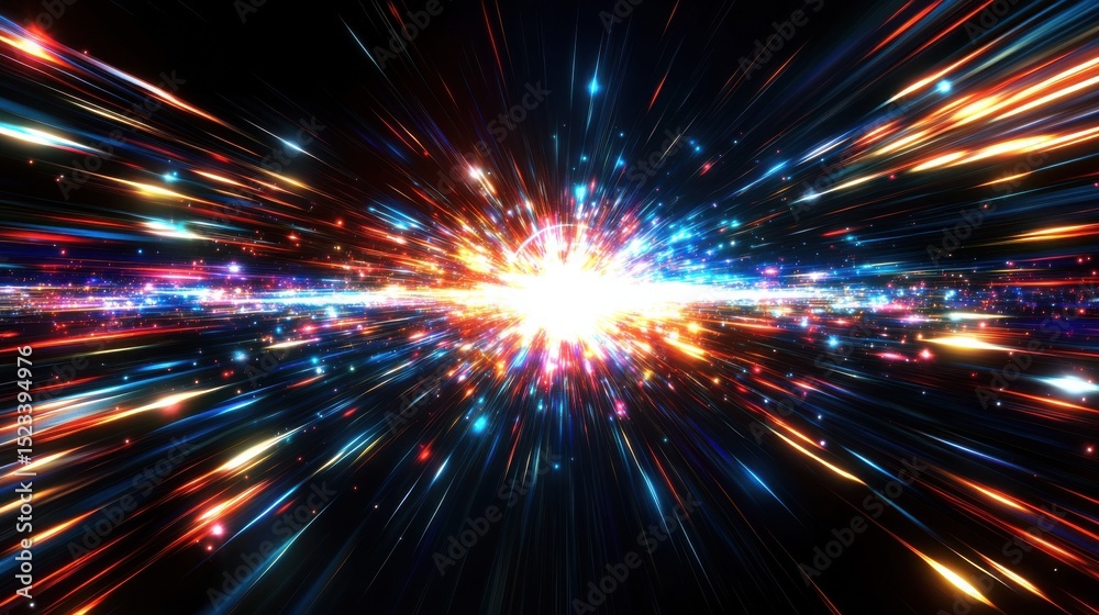 Poster Abstract Light Streaks Bursting From Center, Representing Technological Innovation and Digital Transformation : Generative AI