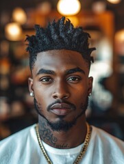 Confident Urban Gentleman. Stylish Portrait of a Youthful Man with Accessories and Facial Hair in Vibrant Natural Lighting
