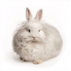 Obraz premium Fluffy White Cute Domestic Bunny. Adorable Animal Portrait with Long Ears and Furry Whiskers. Pet Photography