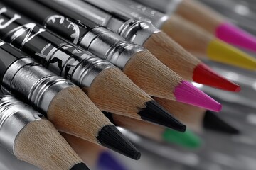 Fototapeta premium Macro Shot of Colored Pencils, Symbolizing Creativity, Education, and Artistic Expression for School Supplies and Office Organization, a Colorful Still Life : Generative AI