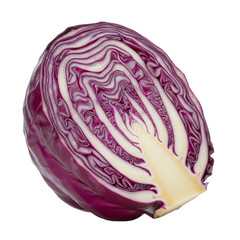 Isolated Half Cut Purple Cabbage Vegetable with Transparent Background