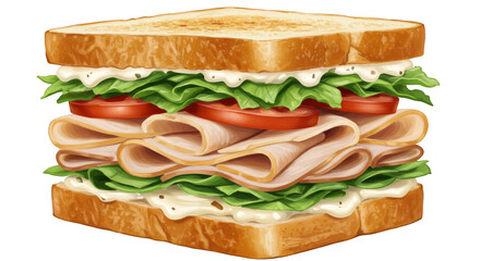 Isolated Transparent Turkey Sandwich with Lettuce and Tomato Mayonnaise