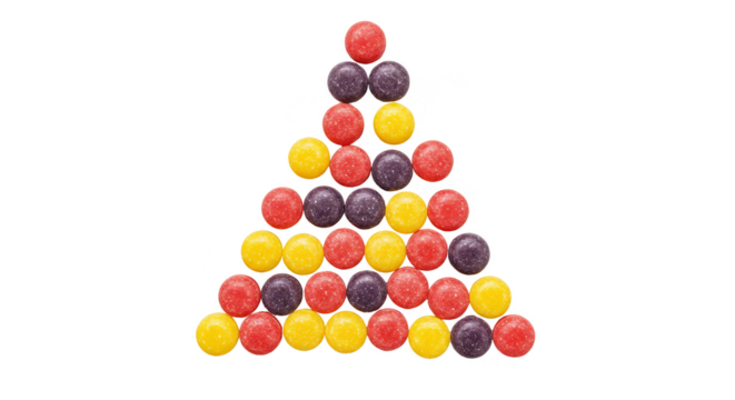 Isolated Triangle Arrangement of Colorful Candy Balls on Transparent Background - Powered by Adobe