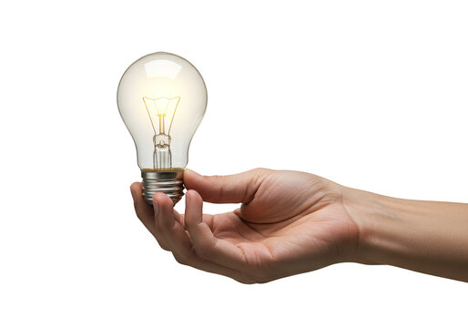 Isolated Hand Holding Glowing Light Bulb Idea Innovation Power