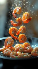 Shrimp Being Cooked and Seasoned in Pan, Representing Culinary Excellence and Restaurant Promotion : Generative AI