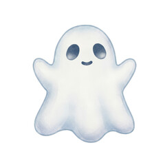Isolated Illustration of Cute White Ghost for Halloween Transparent Background