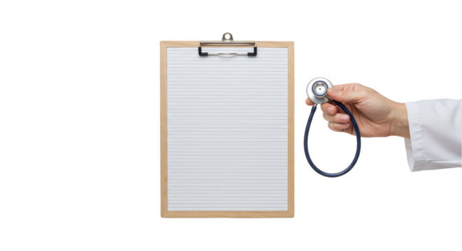 Medical Doctor Hand with Stethoscope Checkup Clipboard Illustration - Powered by Adobe