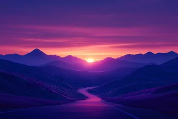 Fototapete Rund Majestic Sunset Road through Twilight Hues. A Scenic Journey in Nature's Mystical Mountain Range © indika