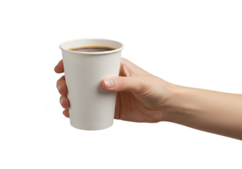 Person Holding White Paper Coffee Cup Drink on Transparent Background