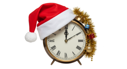 Isolated Image of Decorated Clock With Holiday Hat For Christmas Time
