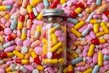 Pills and Capsules in Glass Container