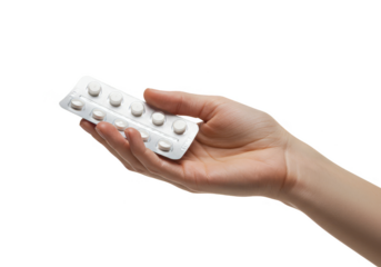 Isolated Image of Hand Holding Blister Pack of Pills on Transparent Background