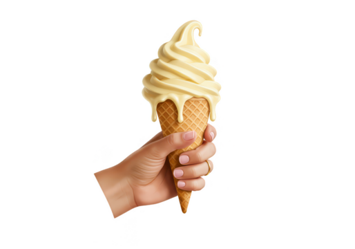 Isolated Image of Hand Holding Delicious Vanilla Ice Cream Cone Dessert