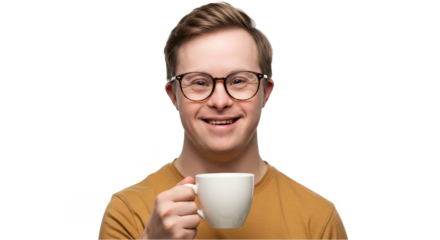 PNG Portrait Of Happy Man Holds Coffee Cup With Transparent Background