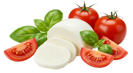 Isolated Mozzarella Basil and Tomato Cheese on Transparent Background