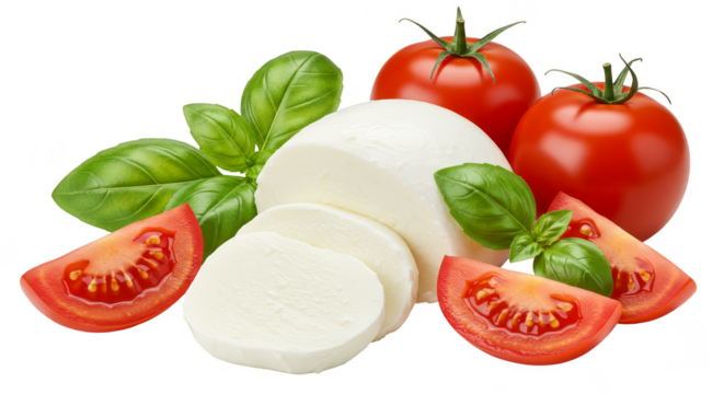 Isolated Mozzarella Basil and Tomato Cheese on Transparent Background
