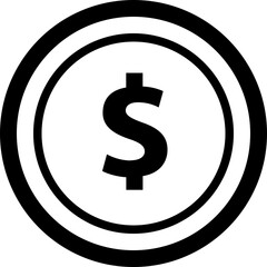 Black and White Coin Icon with Prominent Currency Symbol for Financial and Banking Applications