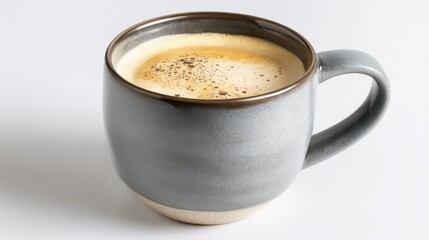 Obraz premium Close-Up of Steaming Coffee in Ceramic Mug on White Background, Representing Morning Rituals and Simple Pleasures, Perfect for Food and Beverage Marketing : Generative AI