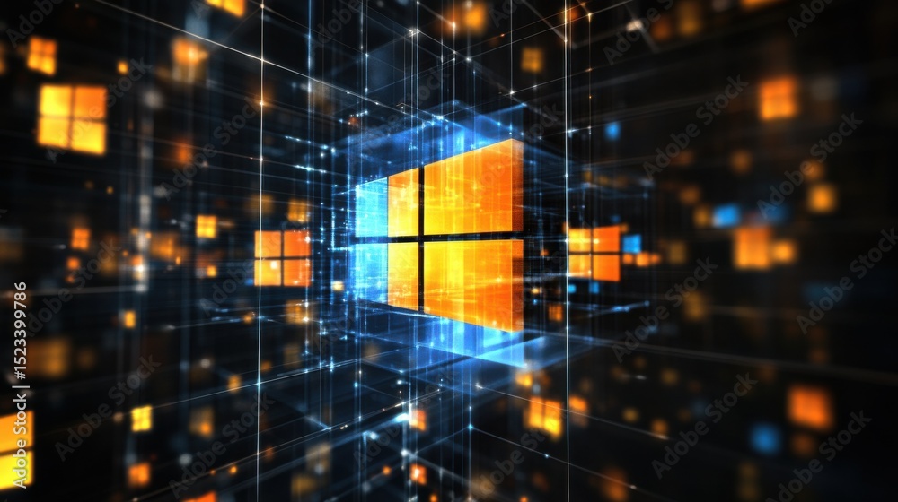 Fototapete Abstract Glowing Cube Inside Network of Data, Representing Digital Transformation and Technological Innovation : Generative AI