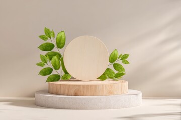 Minimalist Product Display Platform with Leaves