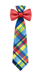 Isolated Plaid Tie With Red Bow Tie Accessory on Transparent Background