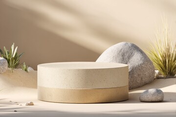 Sand Podium with Rock and Plant