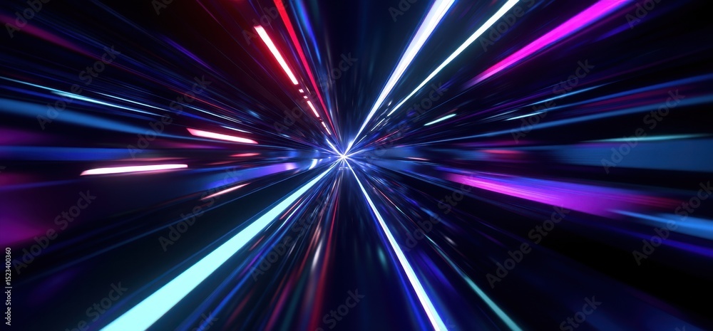 Aufkleber Abstract Light Streaks Converging to a Central Point, Illustrating Speed and Technological Advancement for Future Vision : Generative AI