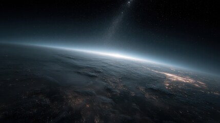 Earth From Space With City Lights at Night, Representing Global Connectivity and Environmental Awareness for Sustainability Campaigns : Generative AI